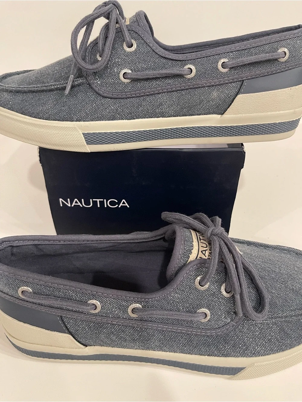 Nautica Men's Denim-Style Canvas Boat Shoes in Gray-Blue